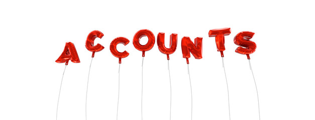 ACCOUNTS - word made from red foil balloons - 3D rendered.  Can be used for an online banner ad or a print postcard.