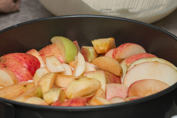 Apples are for pie on a baking sheet.