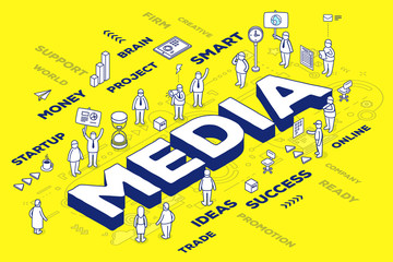 Vector illustration of three dimensional word media with people