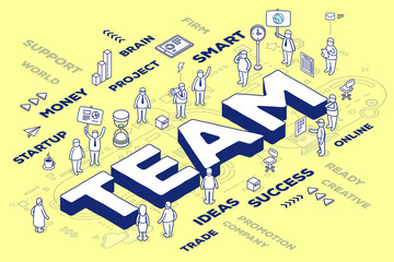 Vector illustration of three dimensional word team with people a