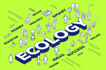Vector illustration of three dimensional word ecology with peopl