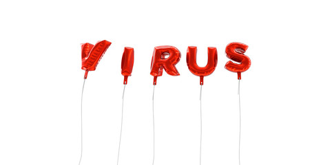 VIRUS - word made from red foil balloons - 3D rendered.  Can be used for an online banner ad or a print postcard.