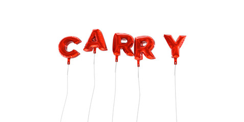 CARRY - word made from red foil balloons - 3D rendered.  Can be used for an online banner ad or a print postcard.