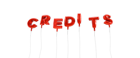 CREDITS - word made from red foil balloons - 3D rendered.  Can be used for an online banner ad or a print postcard.
