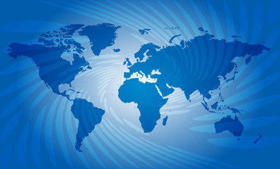 blue abstract background with map of world - vector