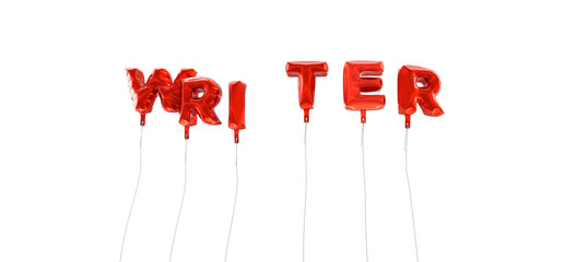 WRITER - word made from red foil balloons - 3D rendered.  Can be used for an online banner ad or a print postcard.