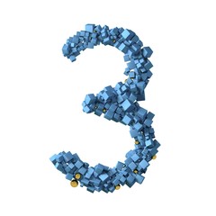 blue numbers from cubes, 3, three