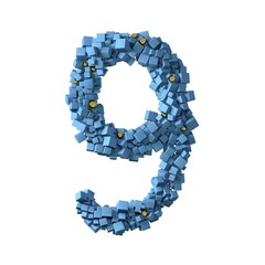 blue numbers from cubes, 9, nine
