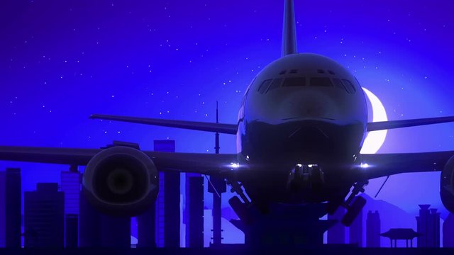 Seoul South Korea Airplane Take Off Moon Night Blue Skyline Travel