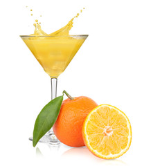 orange juice splash isolated on white