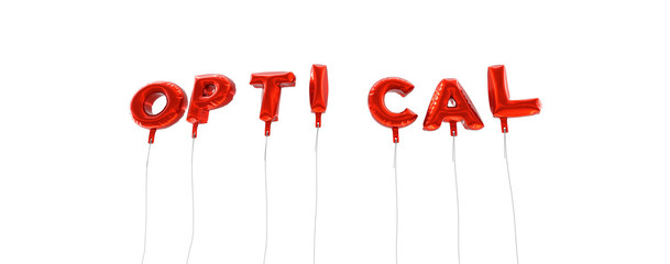 OPTICAL - word made from red foil balloons - 3D rendered.  Can be used for an online banner ad or a print postcard.