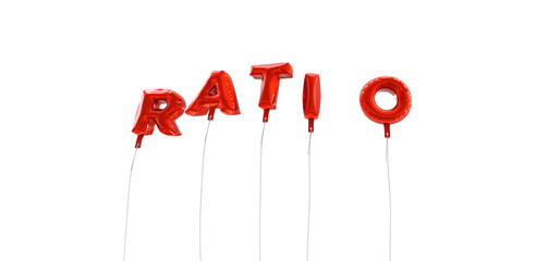 RATIO - word made from red foil balloons - 3D rendered.  Can be used for an online banner ad or a print postcard.