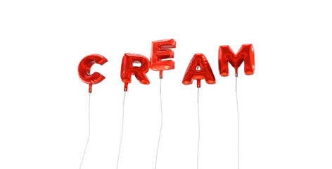 CREAM - word made from red foil balloons - 3D rendered.  Can be used for an online banner ad or a print postcard.