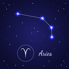 Fototapeta na wymiar Aries Zodiac Sign Stars on the Cosmic Sky. Vector