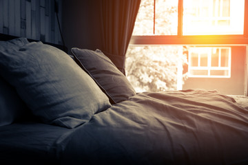 Bed maid-up with clean white pillows