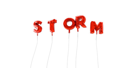 STORM - word made from red foil balloons - 3D rendered.  Can be used for an online banner ad or a print postcard.