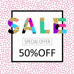 Creative Social Media Sale header or banner with discount special offer. Design for seasonal clearance. Vector illustration.