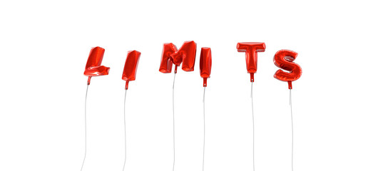 LIMITS - word made from red foil balloons - 3D rendered.  Can be used for an online banner ad or a print postcard.