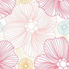 Pink Lace. Seamless pattern. Stylized flowers. Flower background. Bright big bud