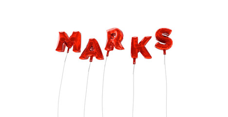 MARKS - word made from red foil balloons - 3D rendered.  Can be used for an online banner ad or a print postcard.