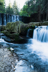 Wild Waterfall in beautiful scenery of Karkonosze Mountains in Karpacz, Poland
