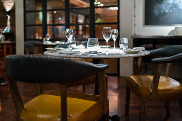 Empty glasses set in restaurant
