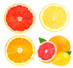 Citrus Fruit Set (grapefruit,orange, lemon) isolated on white