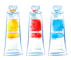 Illustration of three paint tubes