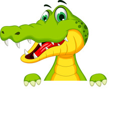 Obraz na płótnie Canvas funny crocodile cartoon posing with blank sign