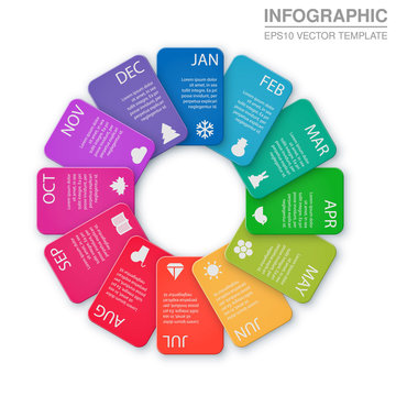 Vector Infographic Template, Circular Diagram, 12 Options