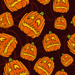 Seamless pattern with hand drawn pumpkins for Halloween, vector image