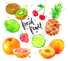 Watercolor set of fruit