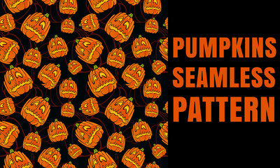 Seamless pattern with hand drawn pumpkins for Halloween, vector image