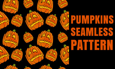 Seamless pattern with hand drawn pumpkins for Halloween, vector image