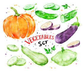 Watercolor set of vegetables.