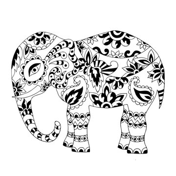 Hand drawn zentangle elephant