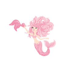 Mermaid color  cartoon with fish isolated
