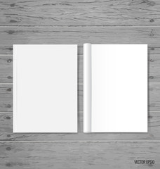 Blank catalog, magazines,book mock up on wood background. Vector