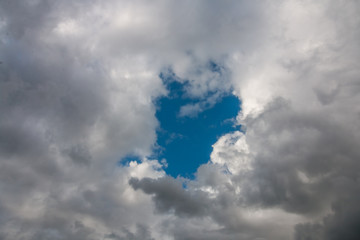 Heart in clouds against a blue clean sky