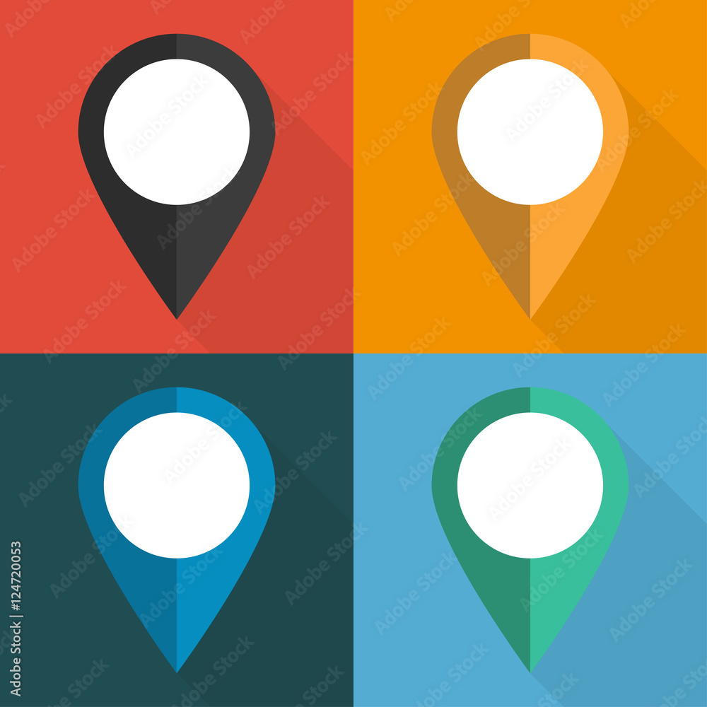 Poster set of pointers to the map on different backgrounds vector illustration