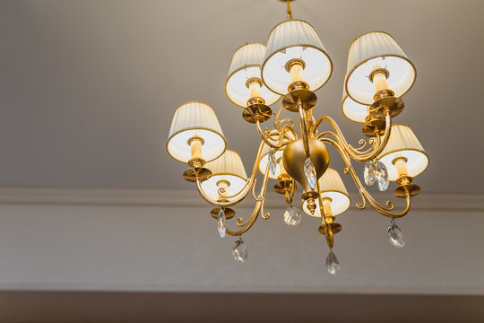 Lighted Simple Chandelier In Small Restaurant