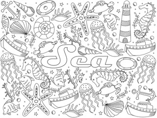 Sea line art design vector illustration