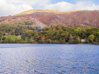 Autumn colours at Grasmere Lake, Grasmere, Cumbria, UK