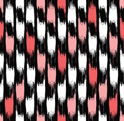 Abstract spots seamless background, black. Vector background of vertical, jagged, pink and white spots on a black field. For the decoration. 