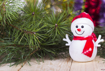 Christmas funny decorative snowmen on wooden board