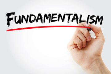 Hand writing Fundamentalism with marker, concept background