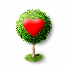 Naklejka na ściany i meble Red heart on green tree