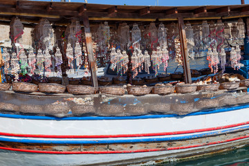 Souvenir shop on an old boat in a greek island