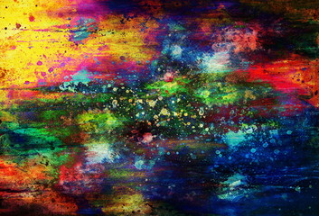 abstract painting with blurry and stained structure. Color effect and Computer collage.