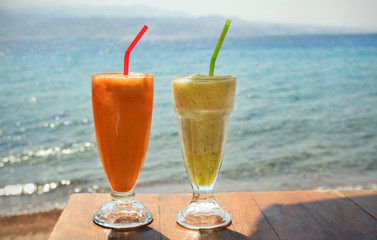 fresh cocktails at the cafe on the seashore in the Israel